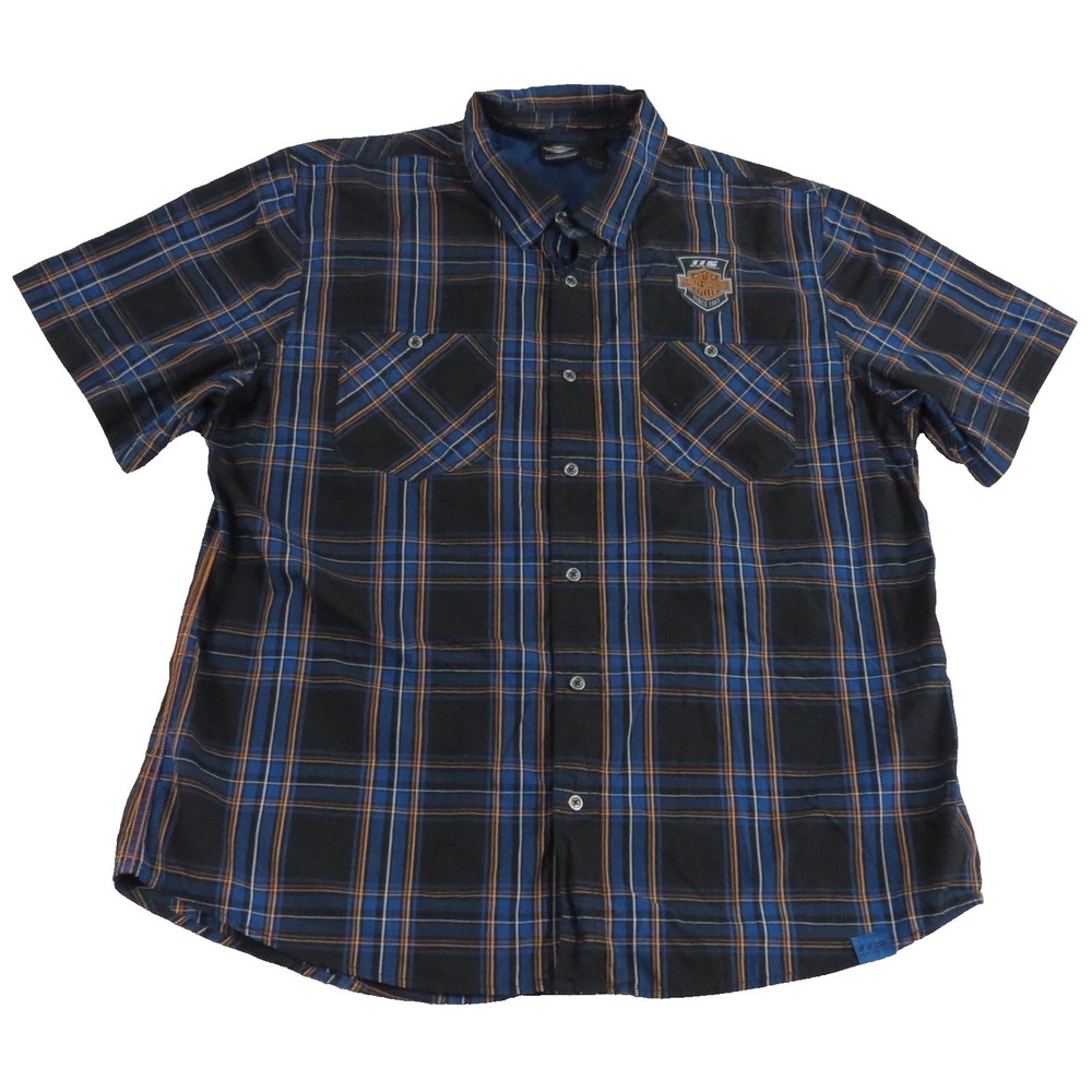 Harley-Davidson 115th Anniversary Shirt Men 2XL Plaid Short Sleeve Embroidered